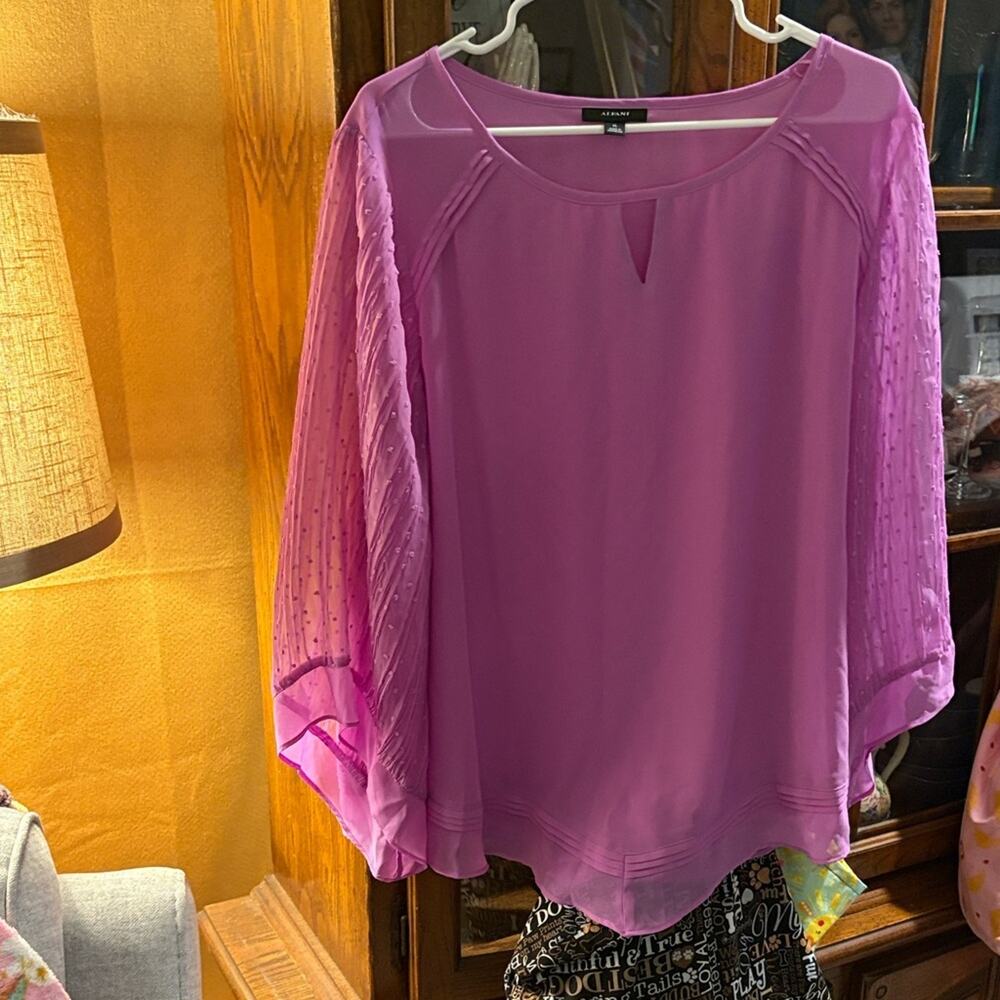 Alfani Lavender-Purple Sheer Sleeve Blouse